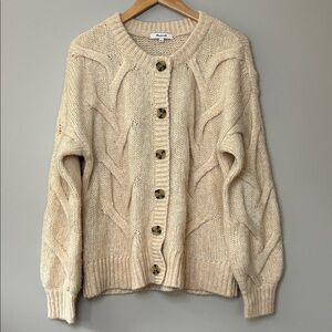 Madewell Cable Ashmont Cardigan Sweater Size Small Heathered Powder